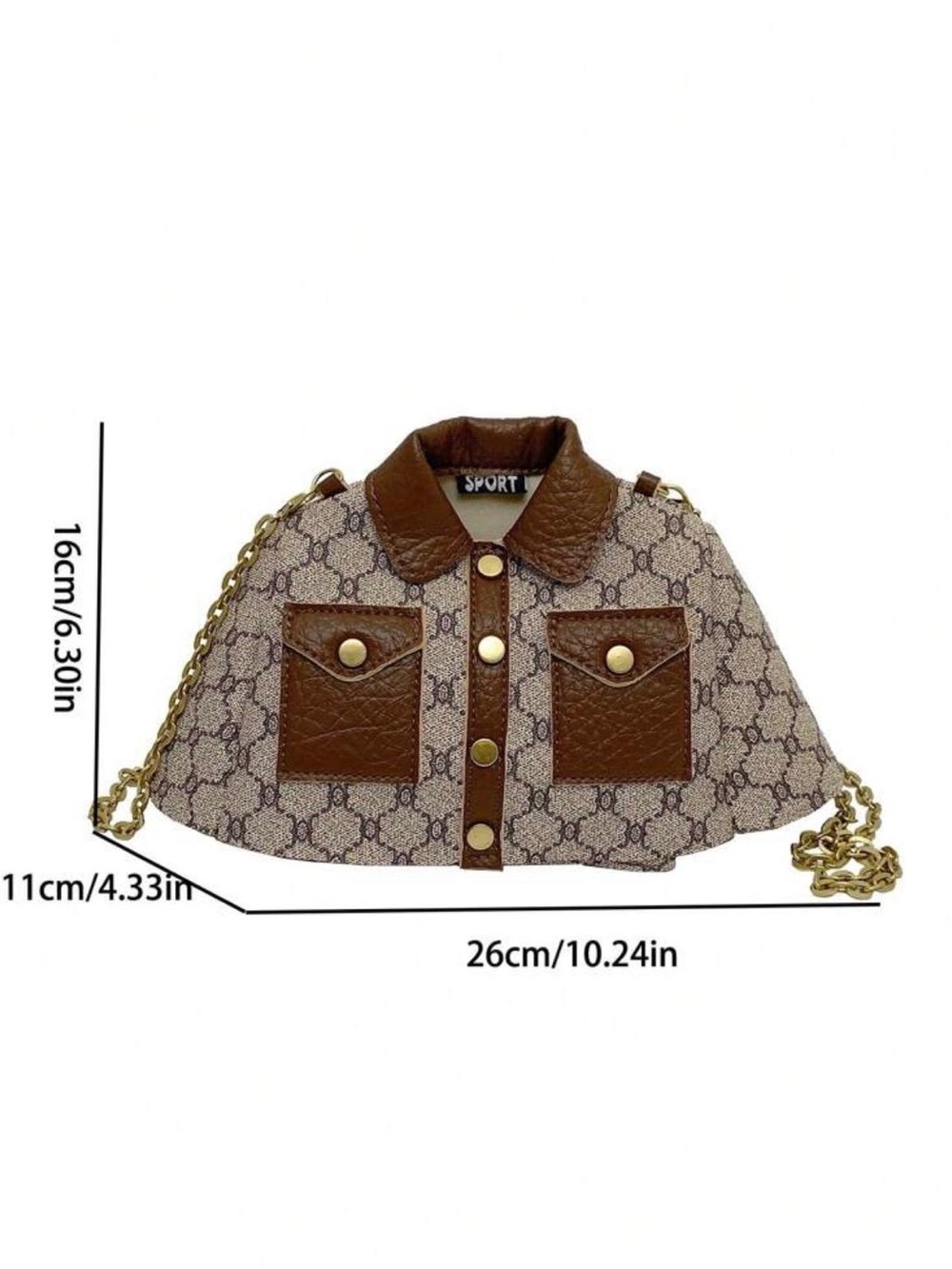 Brown Patterned Mini Chain Shoulder Bag - Picture 5 of 5